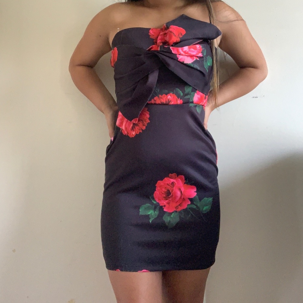 Charlotte Russe strapless black floral dress NWOT